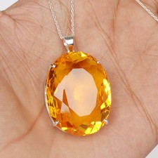 65 Ct. Oval Cut Yellow Citrine 925 Sterling Silver Pendants For Mother's Day