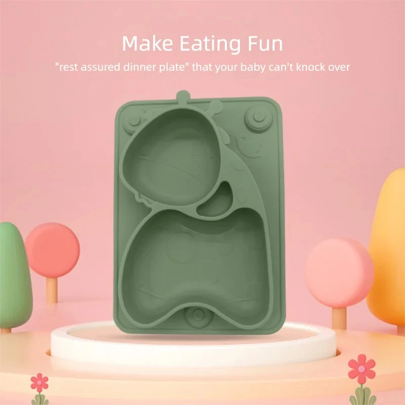 Geteilter Silikonteller für Kinder mit niedlichem Giraffen Motiv BPA frei - Bild 4 von 4