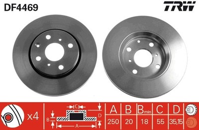2X DF4469 TRW Brake Disc for BYD,CITROËN,GEELY,GLEAGLE,PEUGEOT,TOYOTA
