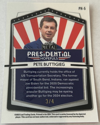 7 X 2023 Leaf Metal PETE BUTTIGIEG MOJO Prizm Snake Serial #/3 /4 /5 MATCHED 1/1 - Picture 6 of 14