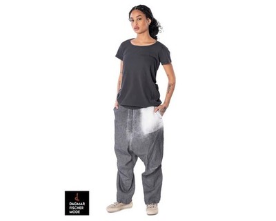 RUNDHOLZ Black Label Hand-painted low-crotch linen trousers in asteroid pigmt XL