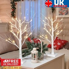 2PCS White Tree with Lights Mini Birch Branch Tree with 24 Warm White LED Decor