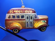 Vintage Blown Glass School Bus Christmas Ornament Yellow-gold, Glitter Large
