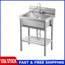 Garvee Stainless Steel Utility Sink Kitchen Single Bowl Sink w Cold  Hot Faucet