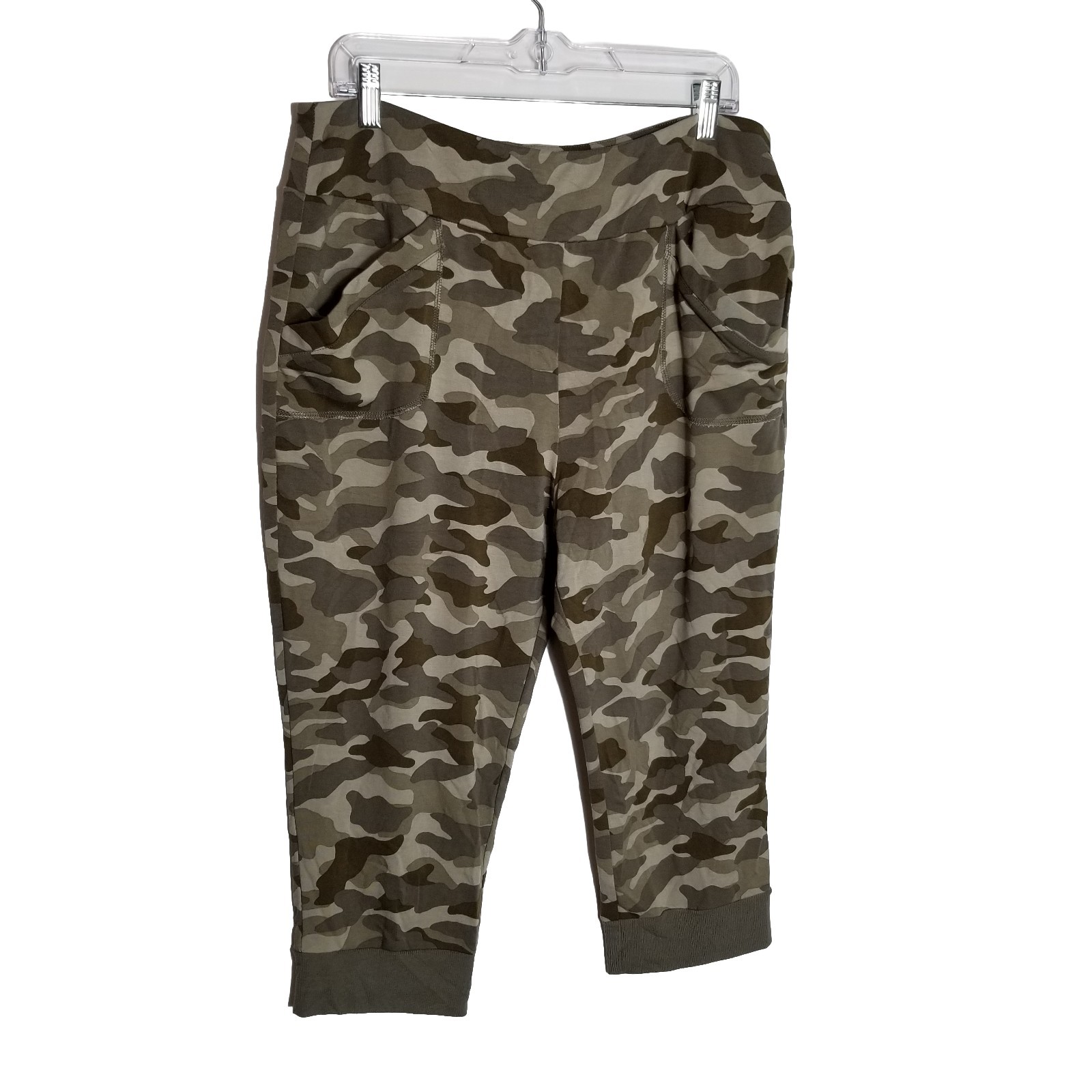 Logo Lounge Lori Goldstein Pants Womens Large Camo Green Capri Jogger Loungewear