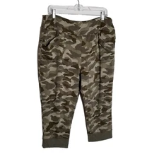 Logo Lounge Lori Goldstein Pants Womens Large Camo Green Capri Jogger Loungewear