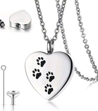 Paws On My Heart Cremation Jewelry Pendant Urn for Pet Ashes Silver