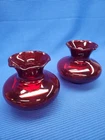 Two Vintage 1950’s Anchor Hocking Royal Ruby Crimped Bud Vases MCM
