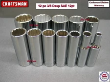 NEW CRAFTSMAN TOOLS 12 Pc Deep 3/8" Drive SAE 12 Point Socket Set 1/4" - 1"