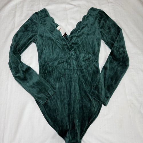 Bodywear bi Energie vintage anni 90 velluto verde manica lunga nuovo con etichette fondo di magazzino - Foto 5 di 6