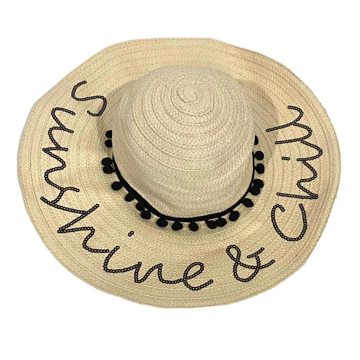 Betsy Johnson Raffia Straw Sun Hat with Black Pom-Pom Trim -- OS Betsey Johnson Hats for Women for sale | eBay main image 3