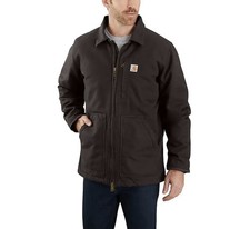 Carhartt Men's Loose Fit Washed Duck Sherpa-Lined Coat Size 4XL In Dark Brown