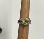 Vtg. Judith Ripka Sterling Silver Madeira Citrine Heart Ring Size 7
