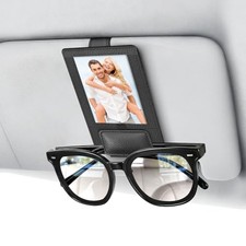 New 2 in 1 Sunglass & Photo Holder for Car, Strong Magnetic Leather 1 PCS Black
