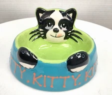 Cat Pet 5.25"Lx3.5"Wx2"D Multi Color Whimsical"Kitty Kitty Kitty Food Water Bowl