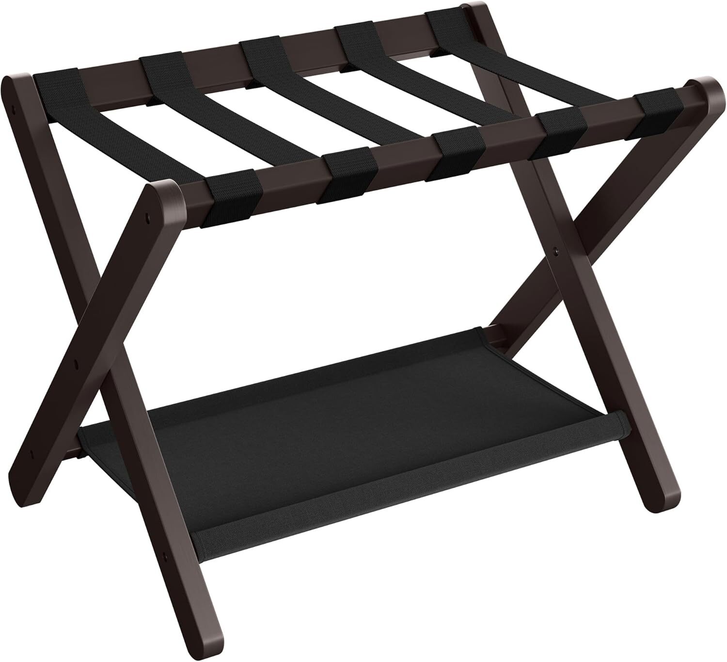 Luggage Rack, Folding Suitcase Stand with Storage Shelf,Chestnut Brown-image