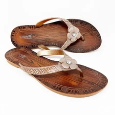 Women's Flip Flops 8 Brown Capelli New York Floral Flats Thong Summer Sandals