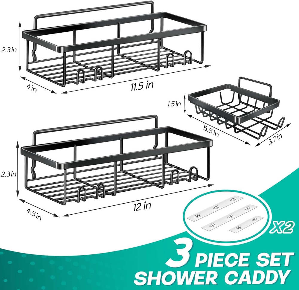 3-Pack Adhesive Shower Caddy Organizer No Drill Bathroom Shelves