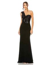 MAC DUGGAL 49547 Black Satin Bow One Shoulder Ponte Knit Mermaid Gown Dress 6 US