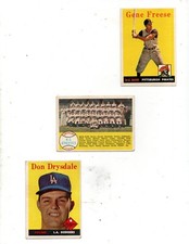 (3) 1958 Topps Baseball. #25 Don Drysdale, #174 A's, #293 Gene Freese