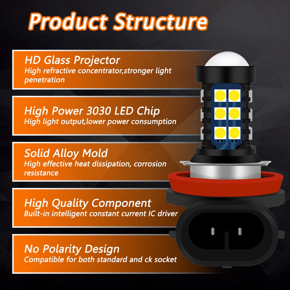 H8 H11 LED Fog Lights Lamp Bulbs For Audi A3 A4 B6 B7 B8 A5 A6 C6 A8 Q5 Q7 - Image 4 of 4