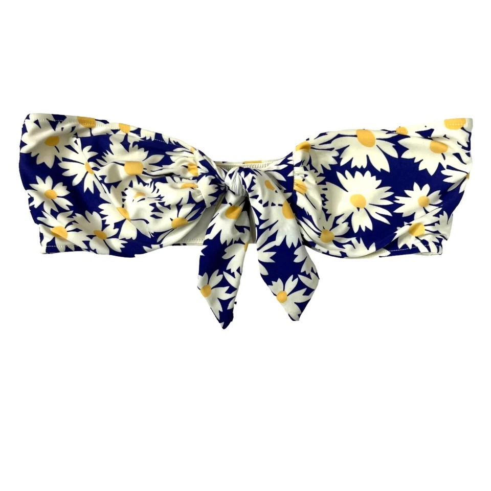 Top de baño Rachel Pally para mujer azul blanco floral corbata frontal sin tirantes talla S Foto 3 de 4