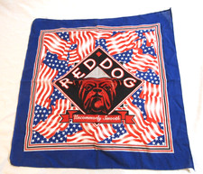 Vintage 1996 Red Dog Beer Bandana Handkerchief USA American Flag Brewery Bulldog