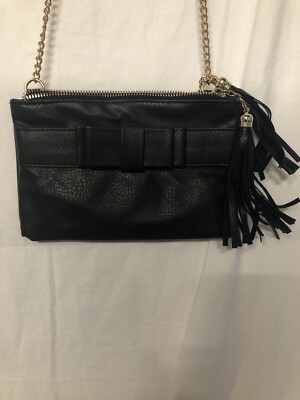 Black Faux Leather Black Crossbody Bag with Gold Chain Strap | eBay