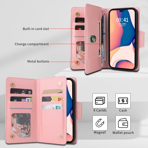 Zip Wallet Leather Flip Case For iPhone 16 15 14 Pro Max 13 12 11 XS XR 8 7 6 Se - Picture 6 of 17