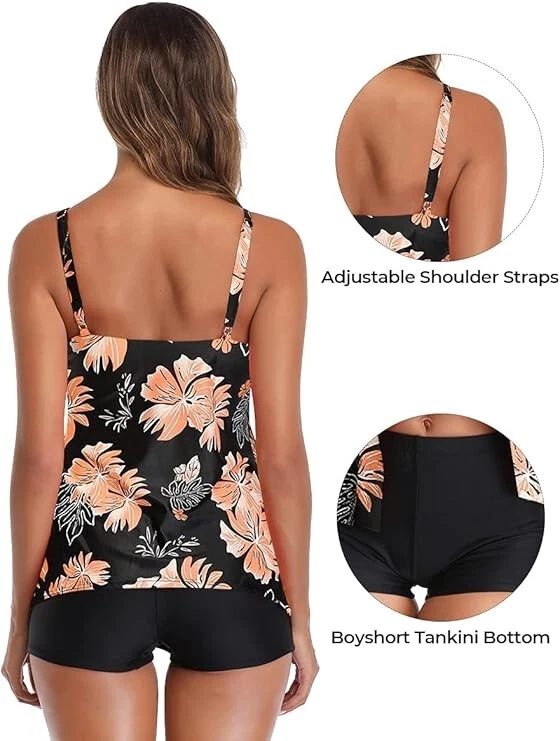 Damen Tankini Volants Badeanzug mit Badeshorts Zwei Teilig Bademode 1625KP - Bild 3 von 4