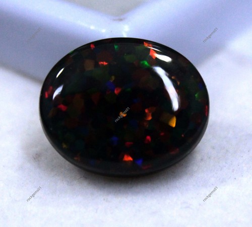 Opale di Fuoco Australiano Naturale 10 Ct Ovale Doppio Nero Lucido Gemma Certificato - Foto 2 di 7