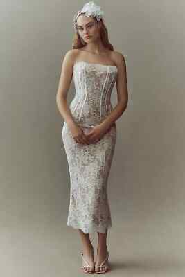 V. Chapman Strapless Corset Chantilly Lace Midi Dress NWT $625 Wedding Size 2