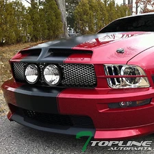 Topline For 05-09 Mustang GT LED Halo Chrome Headlights+Matte Black Mesh Grille