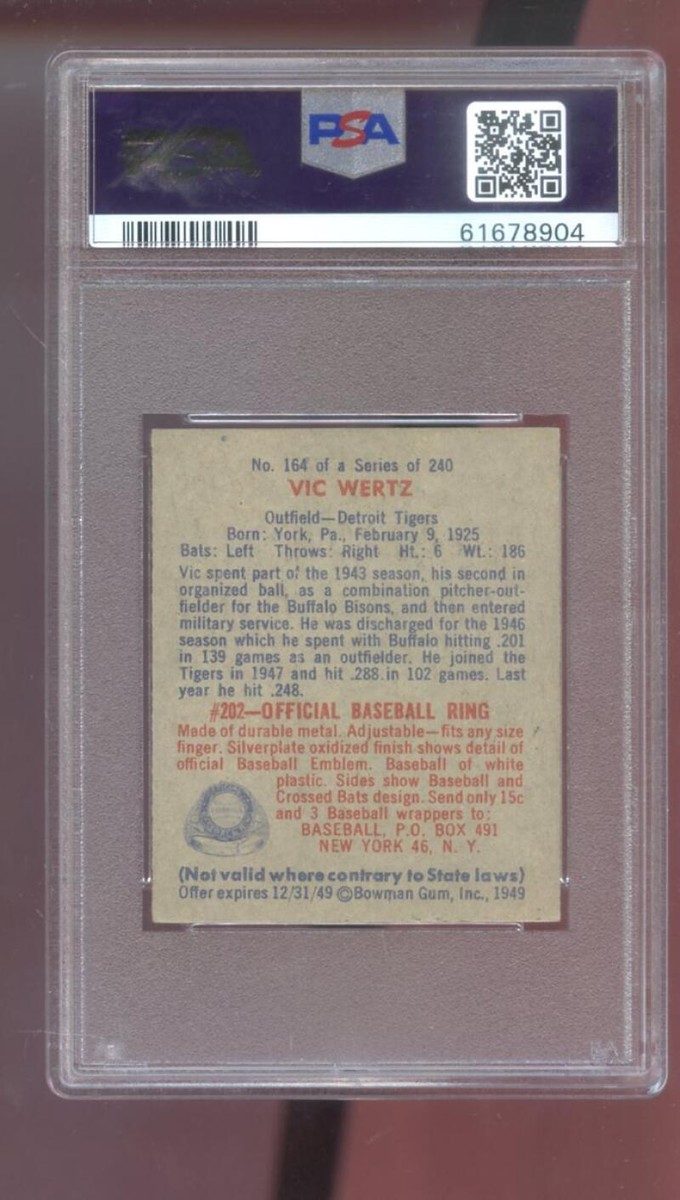 1949 Bowman #164 Vic Wertz PSA 8 Graded Baseball Card MLB Detroit