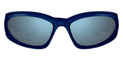 Balenciaga Wrap BB0157S 009 65 Blue Mirrored Oval Men's Sunglasses