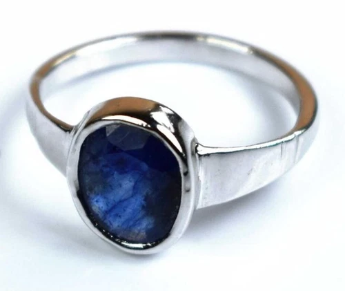 Solid 925 Silver Natural Blue Sapphire Ring For Men & Women Birthstone Jewelry