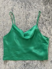Zara Green Satin Silky Cropped Top With Adjustable Spaghetti Strap Size M