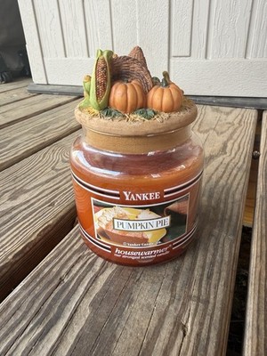 Rare Vintage Yankee Pumpkin Pie Black Band Candle W Fall Candle Topper 95% Full