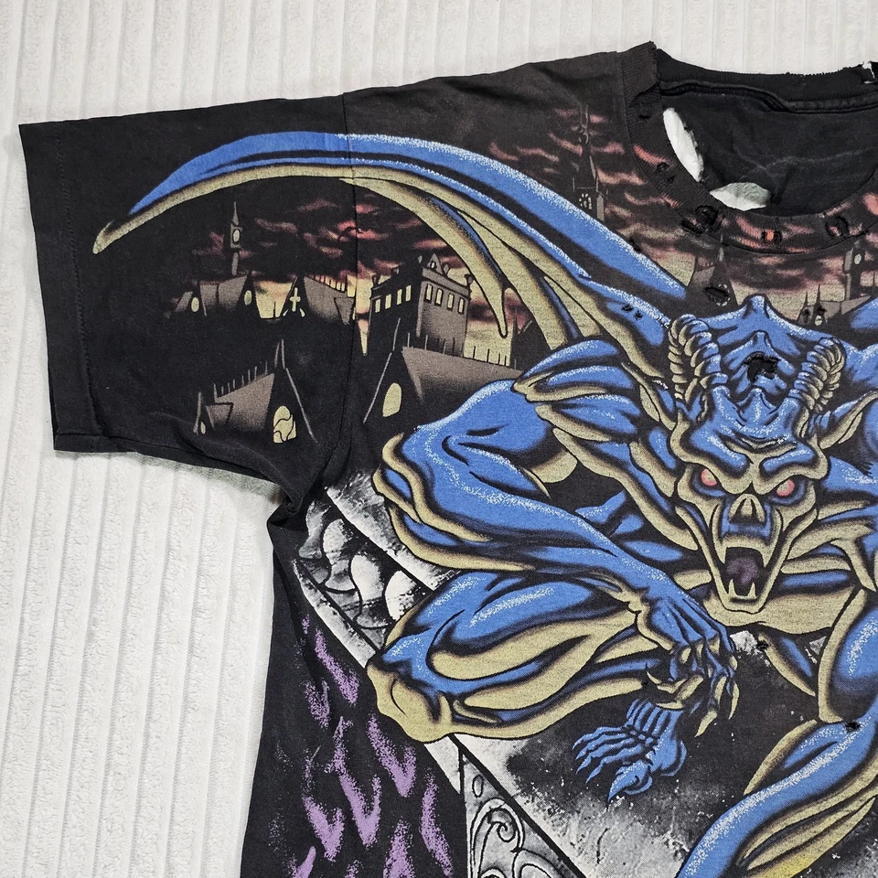 Vintage LIQUID BLUE AOP Gargoyle Shirt Mens LARGE Single Stitch 24x30 1995 USA - Image 3 of 4