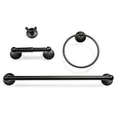 4-Piece Bathroom Hardware Accessory Set With 24" Towel Bar Black 