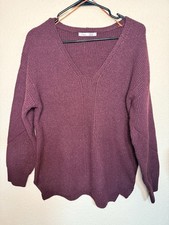Dex Women's V-Neck Laser Cut Maroon Sweater Size Medium Cozy Core Cottage Core
