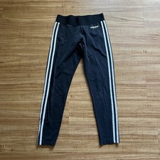 Adidas 3 Stripe Leggings Womens Small Black White Trefoil Spellout Athletic