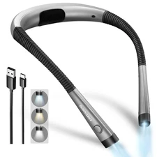 Glocusent Book Light, 3-Color & 6-Brightness Reading Light, Bendable Neck Lig...