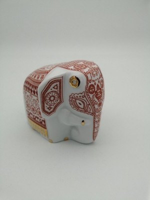 MLESNA Giftware Elefant Porzellan Figur rot gold Vintage Sri Lanka ca. 10x10cm