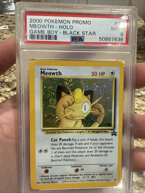 2000 POKEMON MEOWTH HOLO GAME BOY BLACK STAR PROMO #10 PSA 9 SWIRL