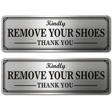 2 PCS Metal Stainless Steel Remove Your Shoes Sign Self Adhesive 9x3 Inch Home