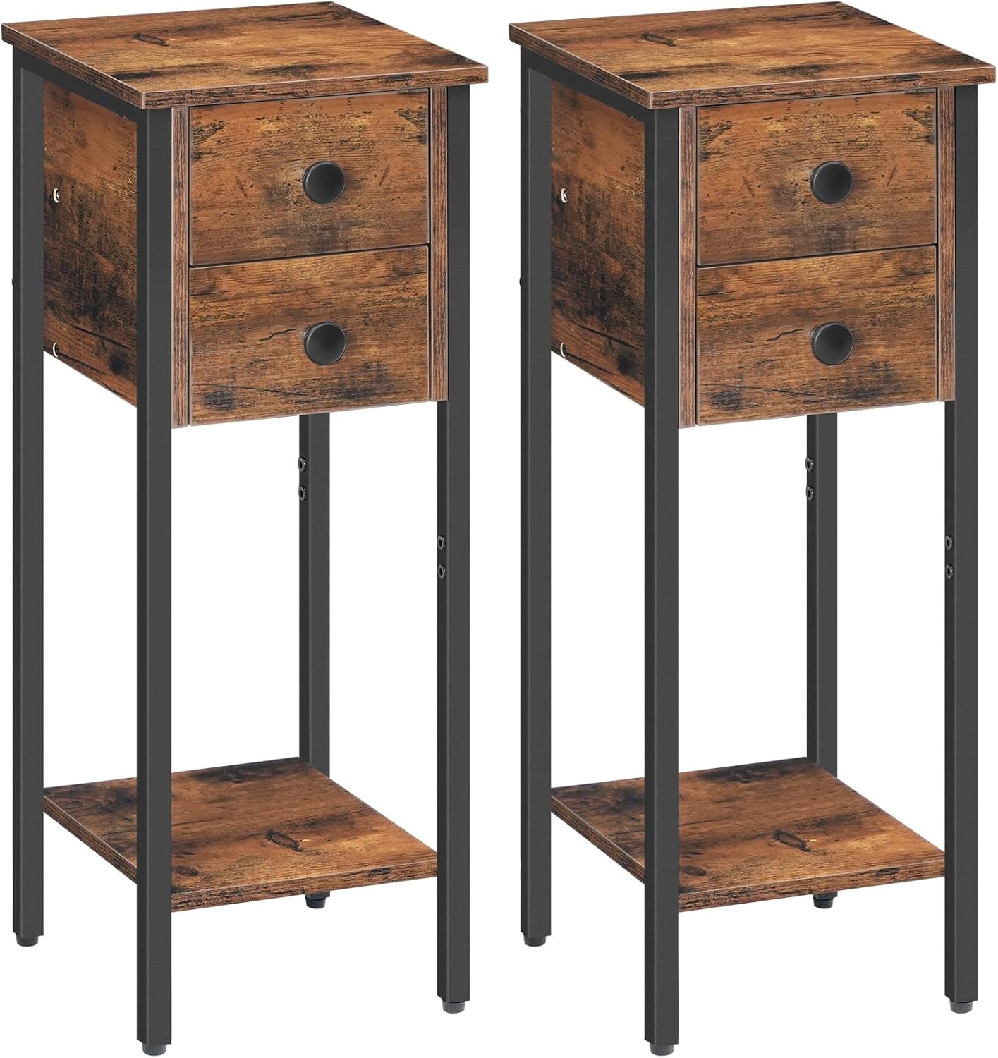 HOOBRO Narrow Bedside Table Set of 2, Slim Bedside Table, Telephone Table with