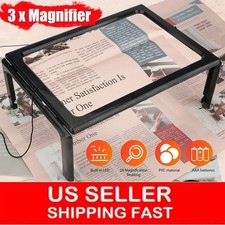 Large 3xMagnifier A4 Full Page Book Reading Aid Magnifying Glass w/ 4 LEDs Light
