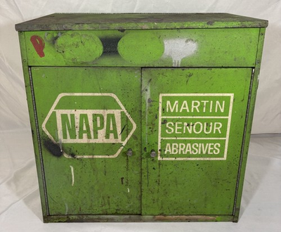 #ad Vintage NAPA Martin Senour Abrasives Advertising Garage Car Shop Metal Cabinet $184.00