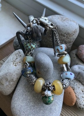 Trollbeads Summer Haze ~ Foxtail Bracelet W/15 Beads, Pendant & BIG Fish Clasp
